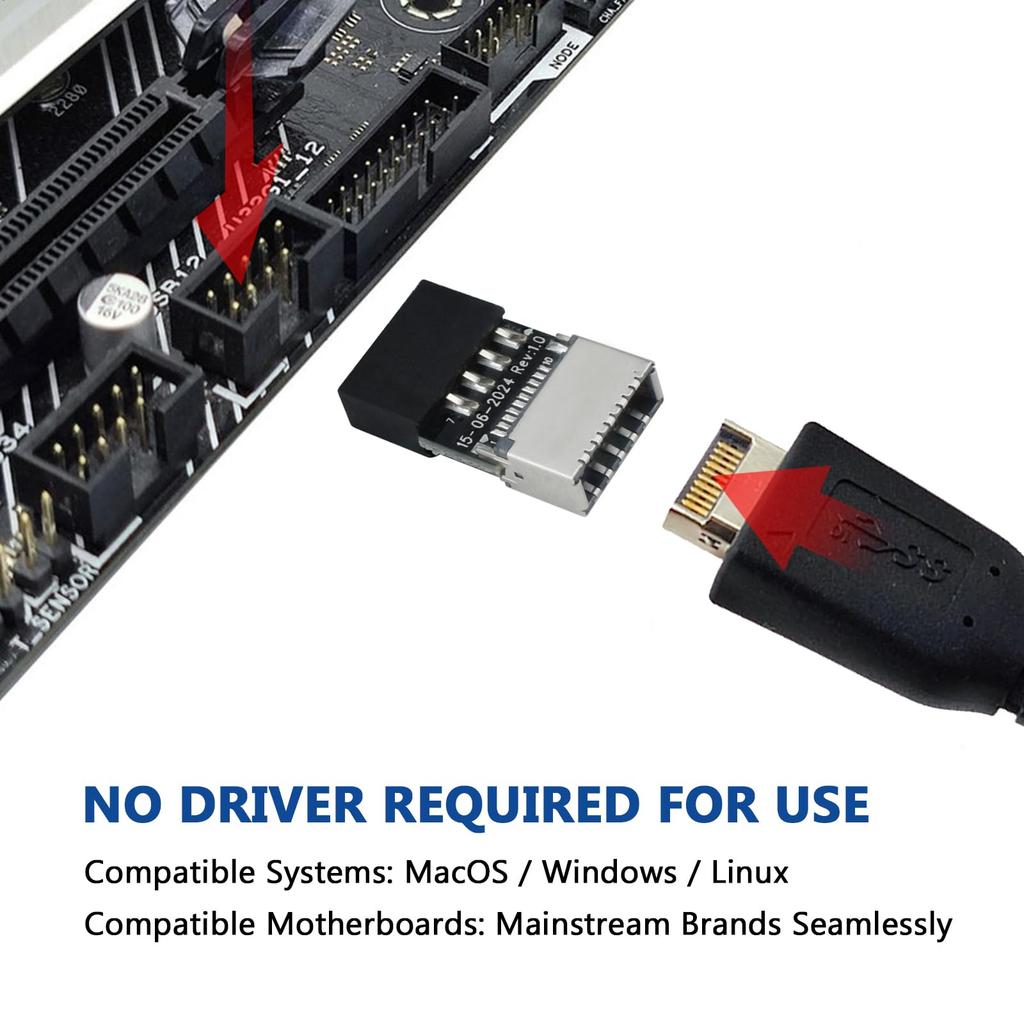 1pcs USB 2.0 to USB 3.2 Gen 1 Header Adapter for Mainboard with Type E Key-A Female Front Panel Socket to 9 Pin Header Internal