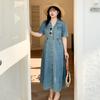 Large size fat MM fashion Hong Kong style waist denim skirt summer new suit collar temperament medium and long skirt 212087