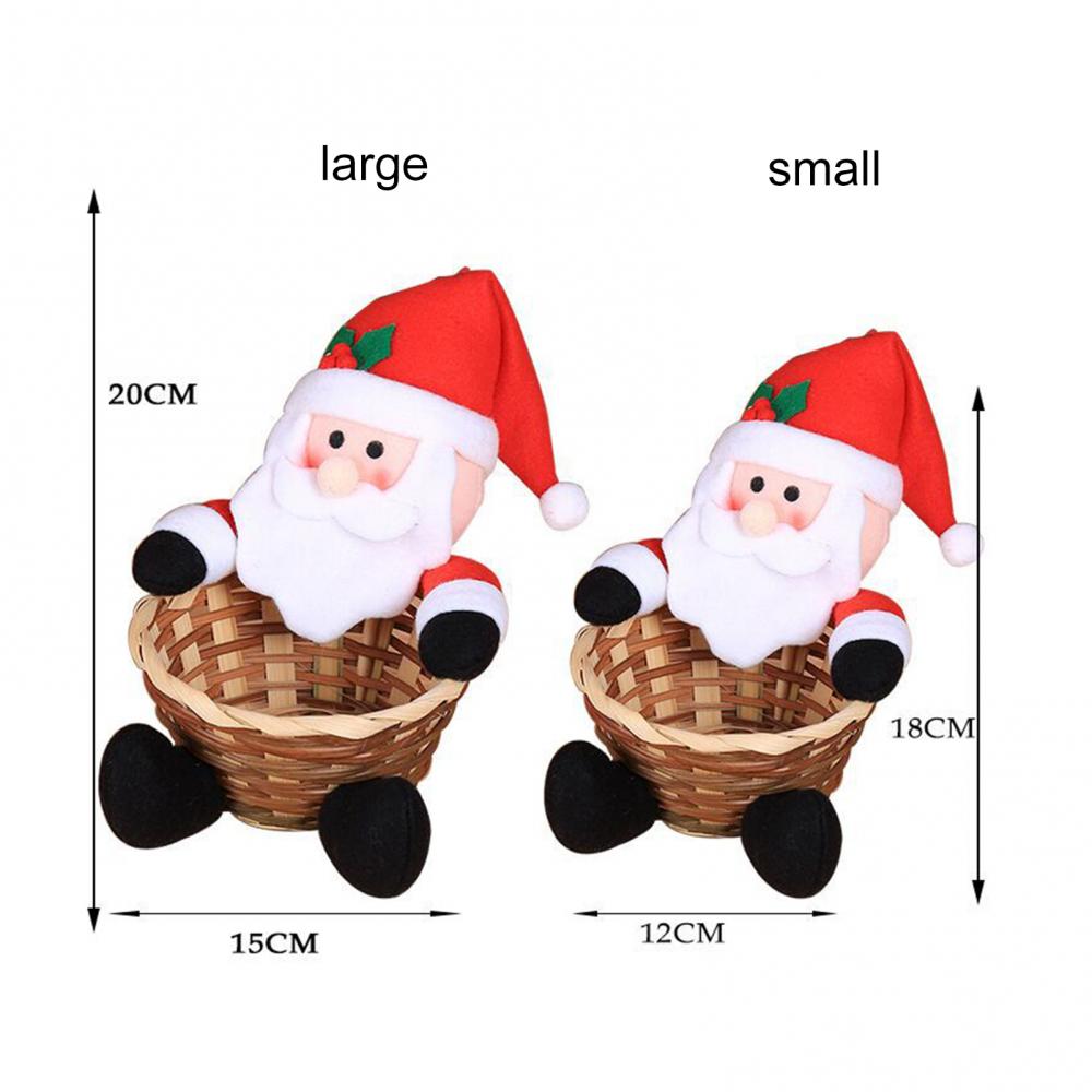 Santa Claus Snowman Candy Storage Bamboo Basket Christmas Gift Desktop Ornament Woven Handmade Bamboo Basket Snacks Restaurant
