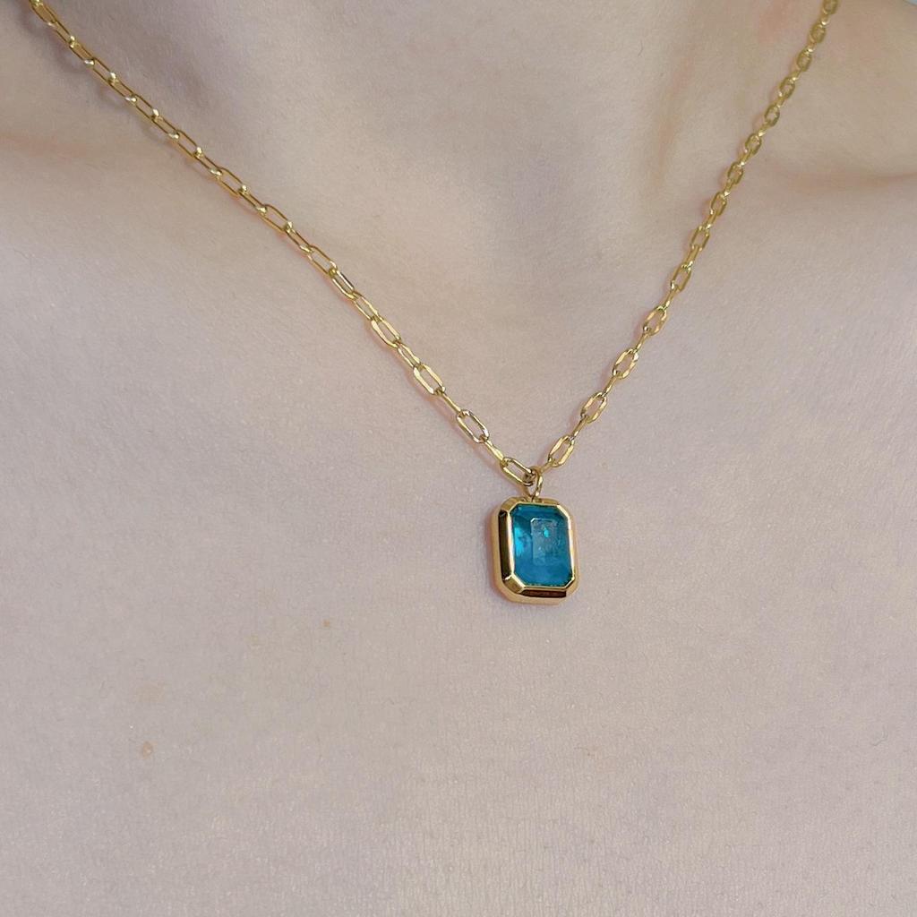 Wenjian Retro Meerblau Zirkon Anhänger Halskette für Damen: Leichter Luxus, High-End Schlüsselbeinkette Choker, 2024 Nischendesign.