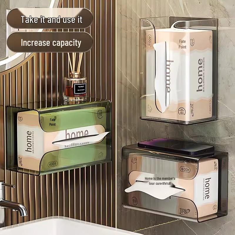 

Punch-Free Bathroom Tissue Box with Storage Shelf