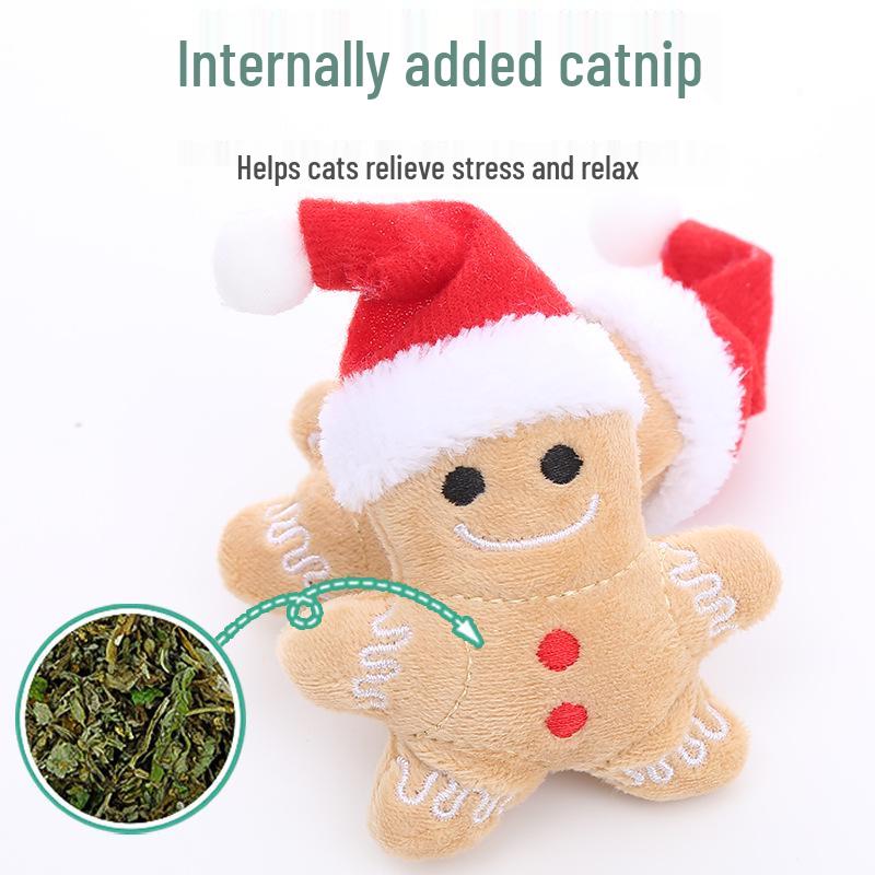 Catnip Gingerbread Hat: Self-Play Interactive Cat Toy - Bite-Resistant & Molar Grinding Pet Supplies for Christmas.