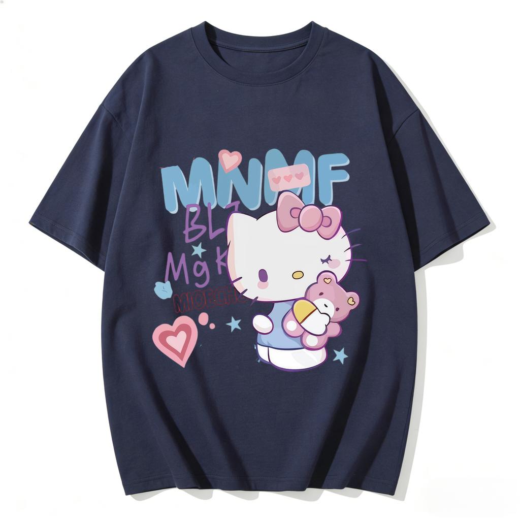 2026 New Cute Kitty Cat Print Teddy Bear Tshirt Set Casual Familystyle Clothing Parentchild Tshirt Top