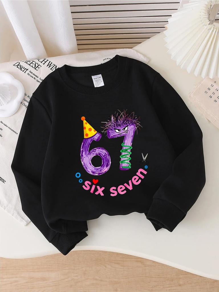 European sizes Girls' Crewneck Sweatshirt - Six Seven Party Monster Numbers, Sportswear And Casual Wear, Soft And Comfortable