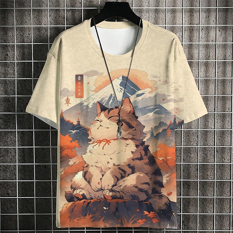 Modische Ukiyo-e Tiere Grafik T-Shirts für Herren Trend Sommer Kurzarm 3D-Druck Kinder T-Shirts Lässig Locker Harajuku Tees