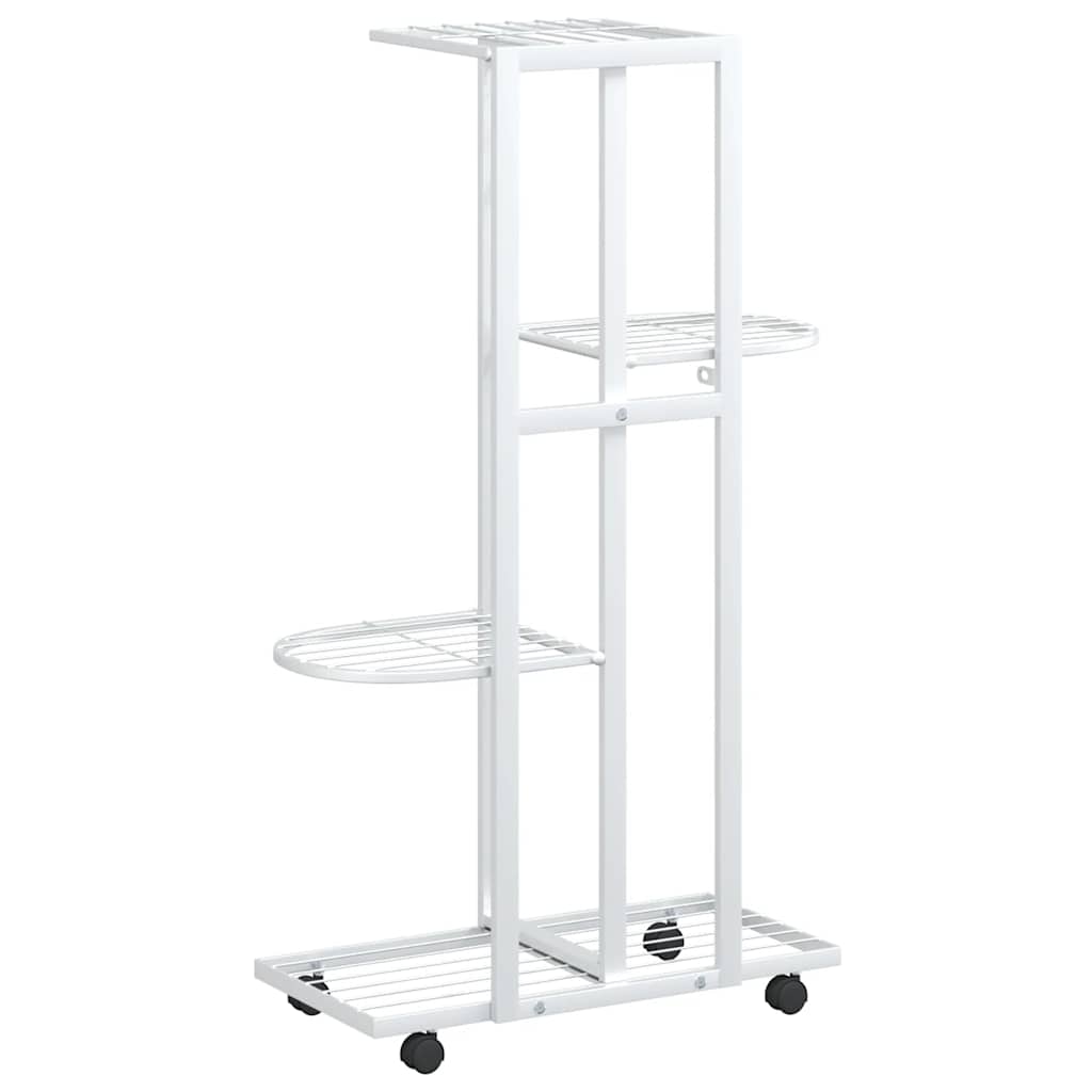 Vidaxl Kwietnik Z 4 Półkami I Kółkami, 44X23X80 Cm, Biały, Żelazny