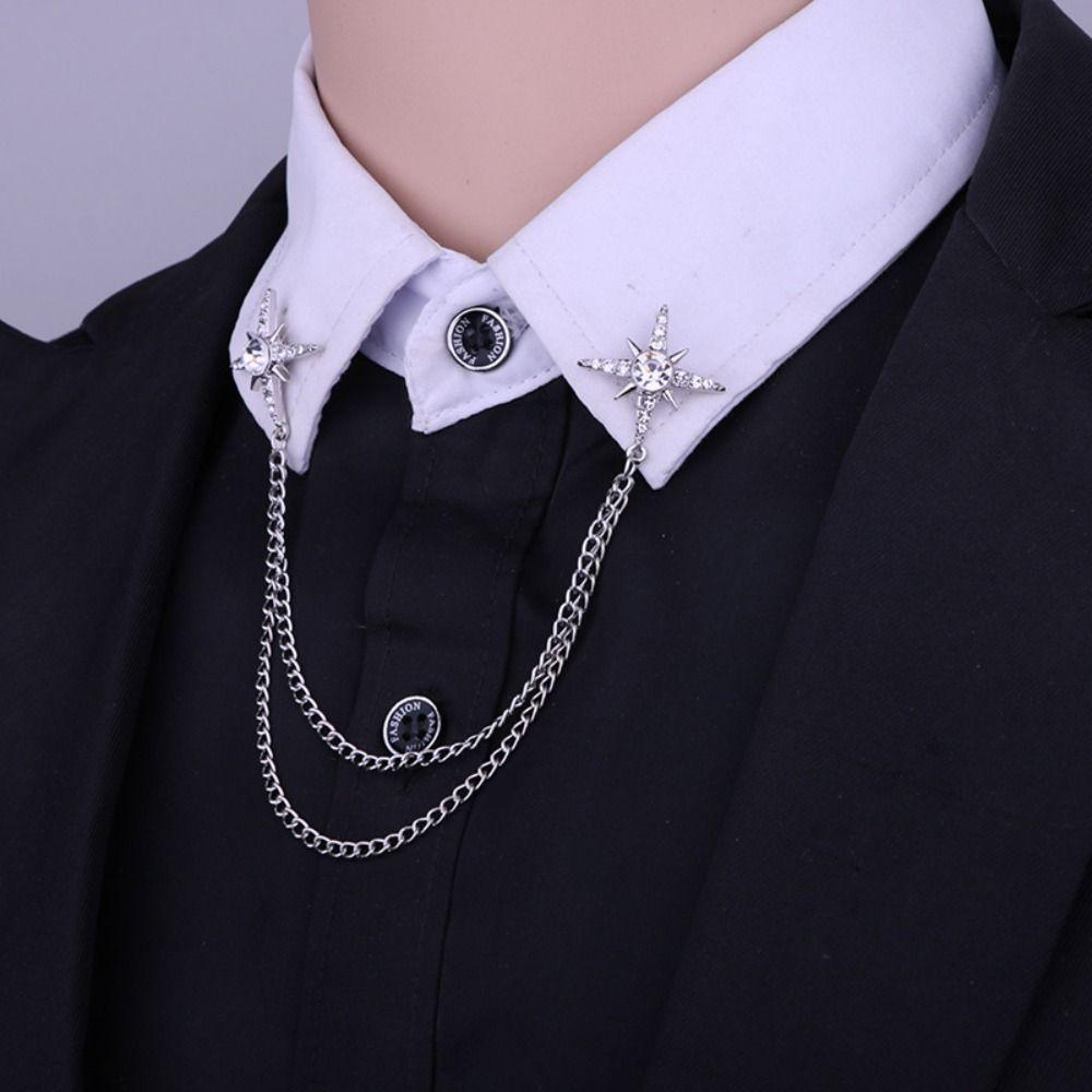 Rhinestone Star Collar Brooch Chain Double Layer Chain Lapel Pin Creative Gift Decorative Brooch