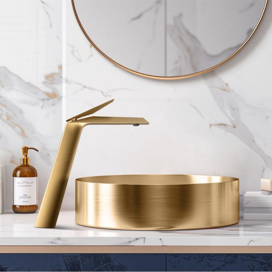 New Technology Pure Brass High End Brass Basin Bathroom Mixer Faucet in Brushed Gold (Gold,Brass)