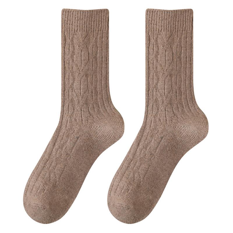 Socks, Wool Socks, Solid Color, Plus Fleece Socks, Double Needles, Coarse Needles, Soft Glutinous Retro Warm Cashmere Piles, Socks