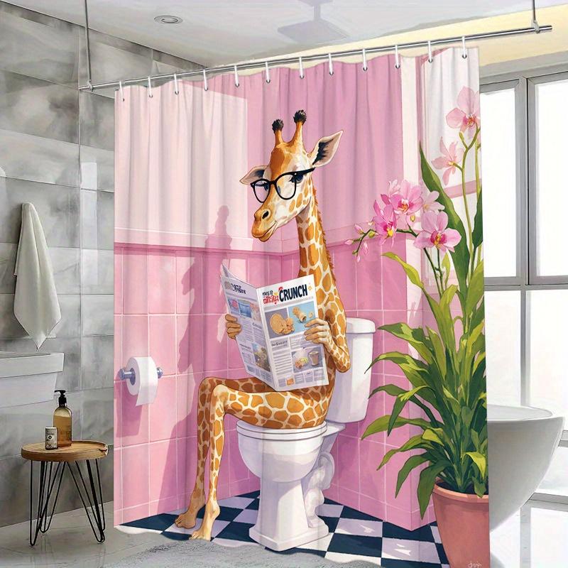 

Funny Giraffe Bathroom Shower Curtain Pink Background, Including 12 Hooks, 180X 180Cm Washable Bathroom Decoration W60H190(CM)-1 Pcs