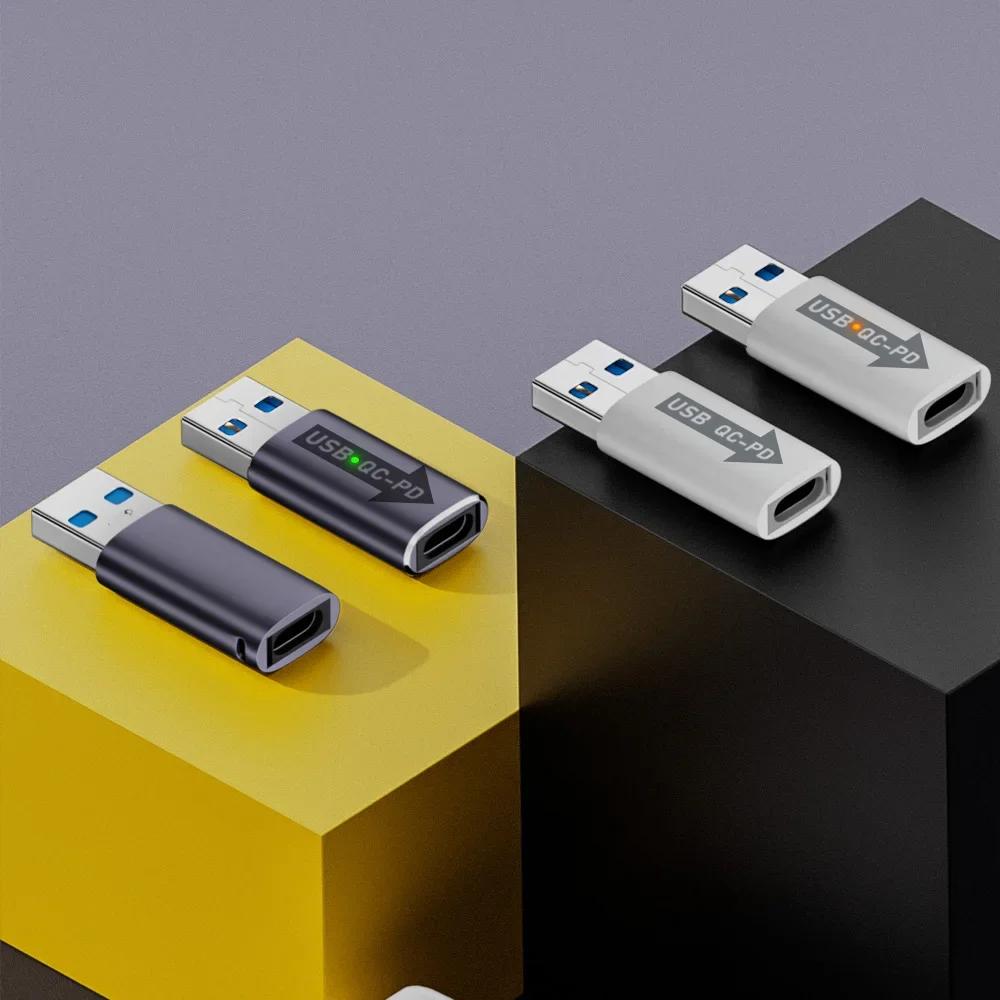Type A To Type C Charger Converter QC 4.0 USB 3.1 To PD Type-C Adapter USB3.1 10Gbps USB Charging Adapter with Indicator Light