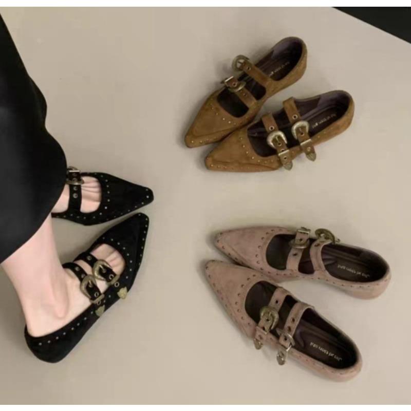 Fashion New Pointed Toe Women Mary Jane Shoes Fashion Shallow Buckle Shoes Ladies Casaul Dress Low Heel Leather Shoes Zapatos De Mujer