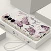 Soft TPU Lanyard Case For Samsung Galaxy S26 S24 S25 Ultra S23 S24 FE A17 A56 A55 A36 A15 A16 A25 5G Purple Butterfly Back Cover