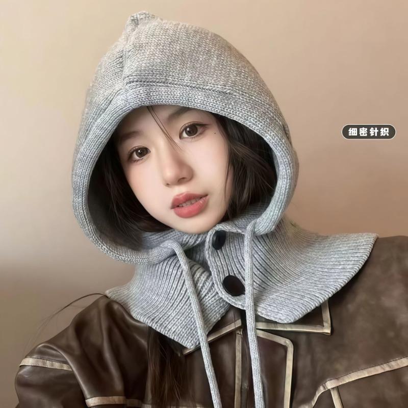 Simple hat women's autumn and winter warm ear protection wool hat scarf scarf neck protection integrated shawl knitted hat