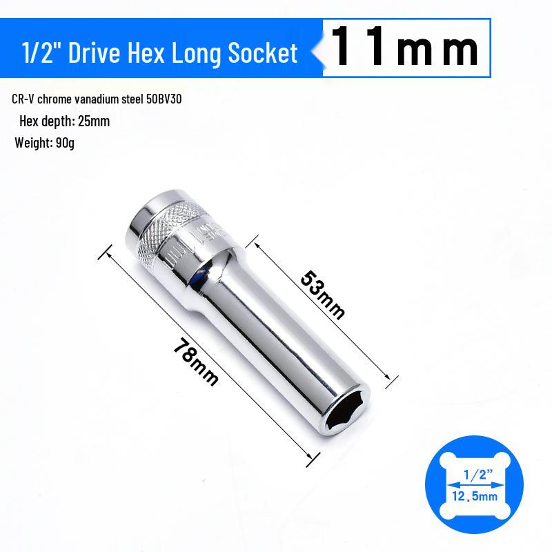 Dafei Hexagonal Extended Socket Head Set 8-32mm, 1/2" Ratchet Wrench Socket, Hollow Type.