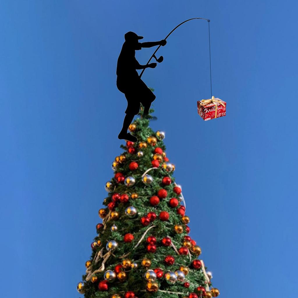 Tree Toppers Fisherman Silhouette Iron Rust Resistant Decor Iron Silhouette Christmas Tree Decorations For Indoor Home Farmhouse