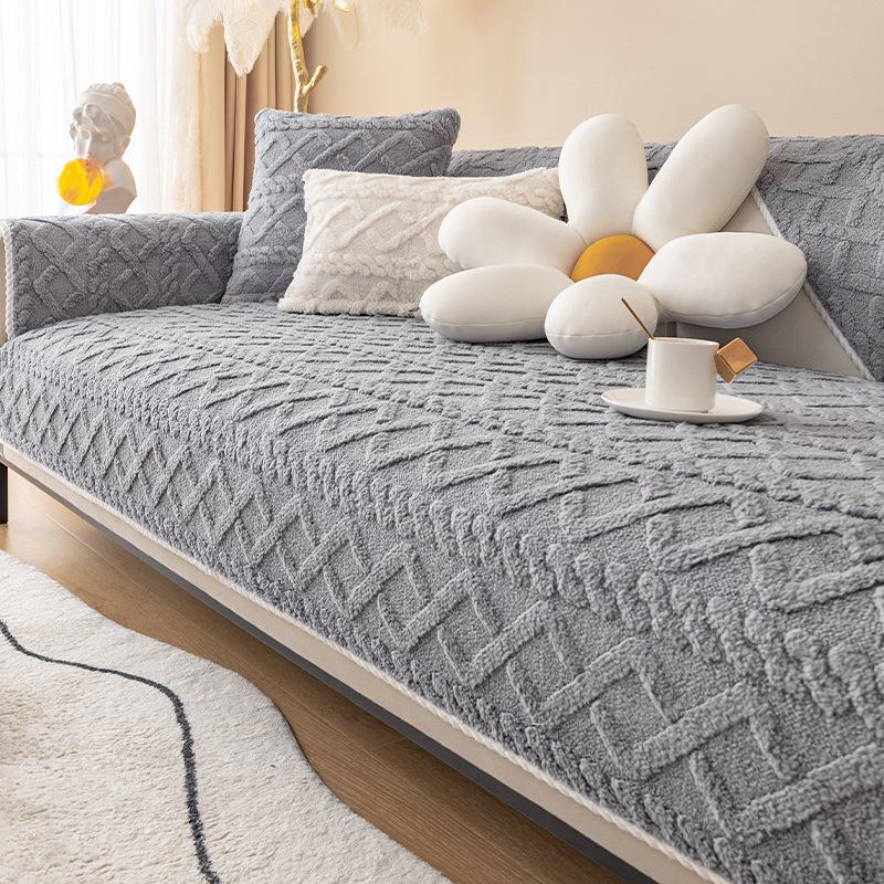Winter Plush Sofa Cushion  Winter Thickened Non-Slip Seat Cushion Simple Modern Flannel Sofa Cover