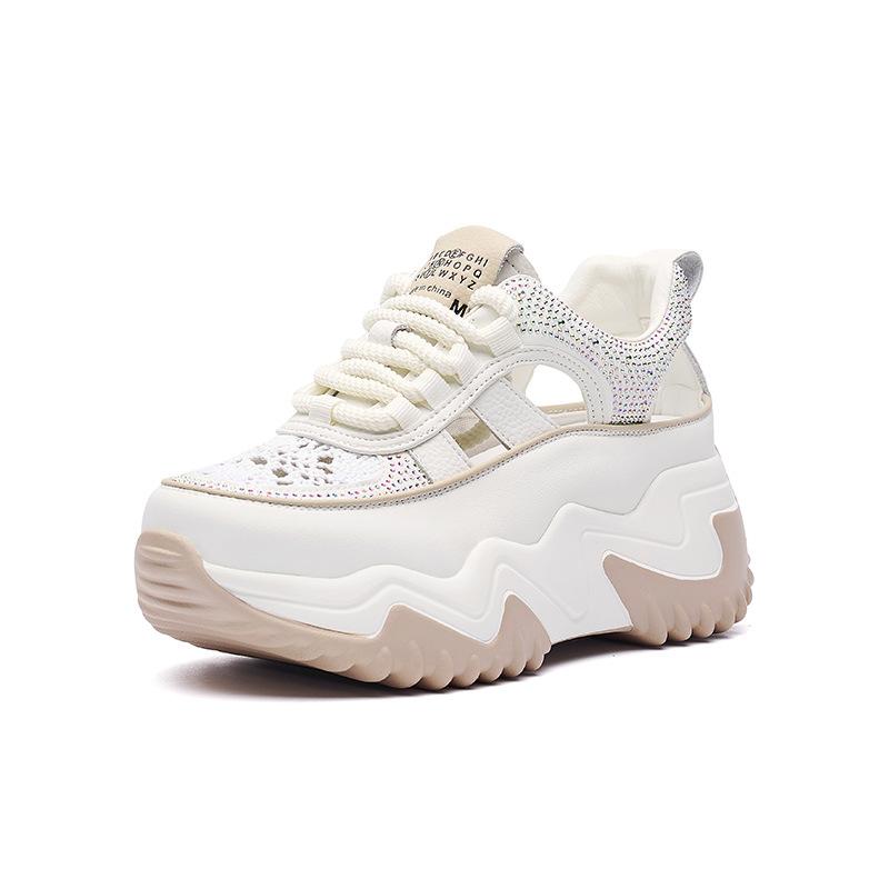 

Little white shoes women s 2025 summer rhinestone new hollow versatile platform casual sports shoes mesh leather inner height increase 34 абрикосовый