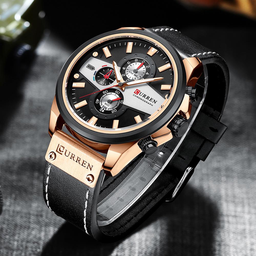 Ready to Ship CURREN Brand Chronograph Mens Leather Bracelet Sports Male Wrist Watch