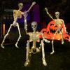 Cemetery Themed Landscaping 36 Inches LED Light Up Halloween Skeleton, 3FT Life Size Full Body Posable Skeleton Plastic Human Bones with Movable