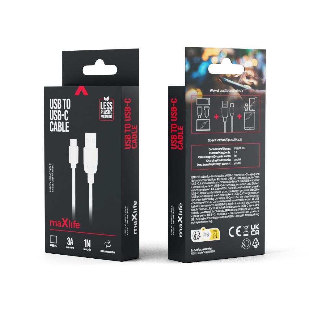 Maxlife Kabel Usb - Usb-C 1,0 M 3A Biały