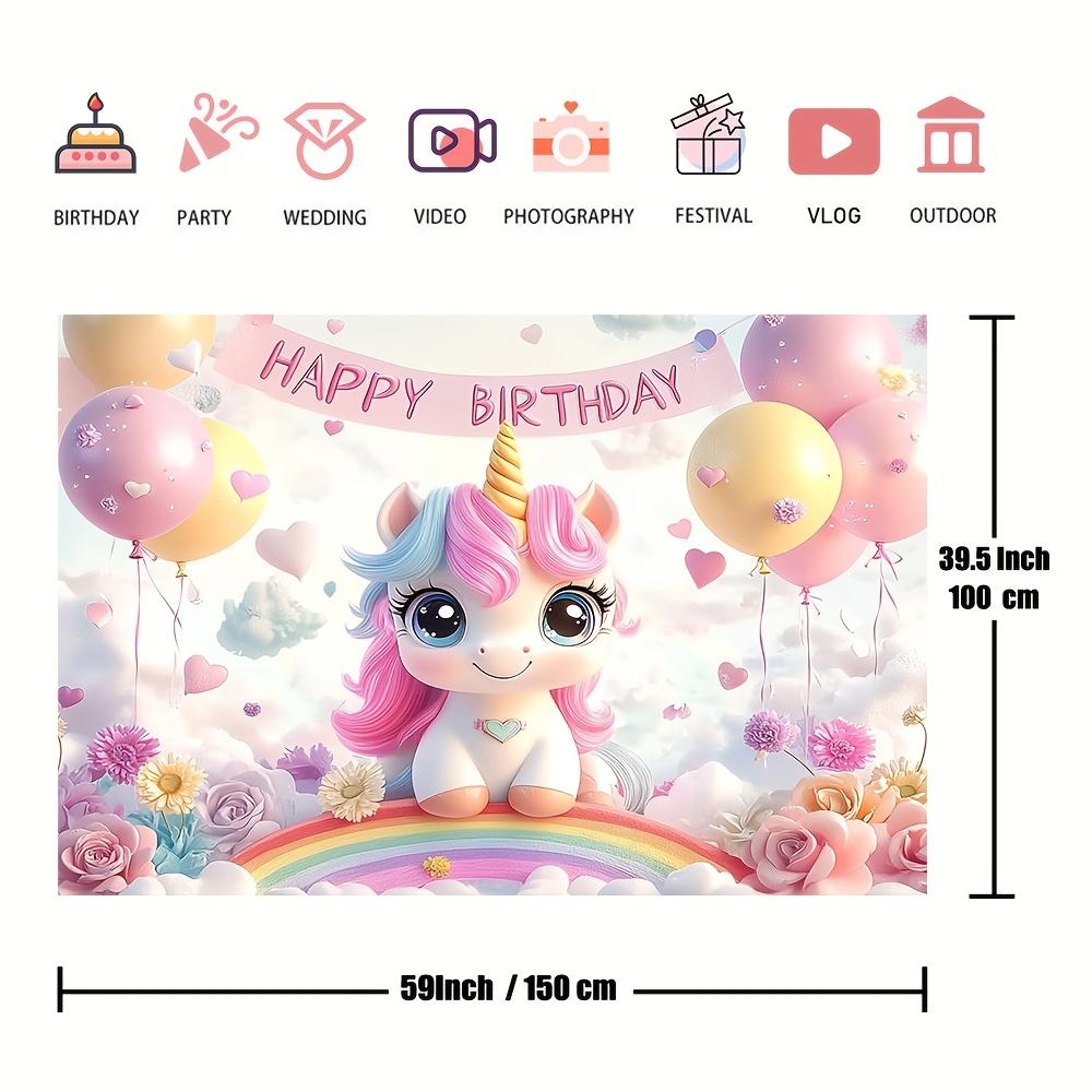 Charming Pink Unicorn Birthday Background - Polyester, Outdoor Celebration and Magical Decoration, Unicorn Birthday Party