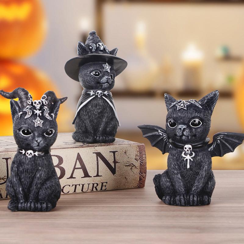 Demon Black Cat Decoration Ornament Halloween Small Black Cat Magic Cat Sculpture Holiday Decoration Home Decoration Ornament
