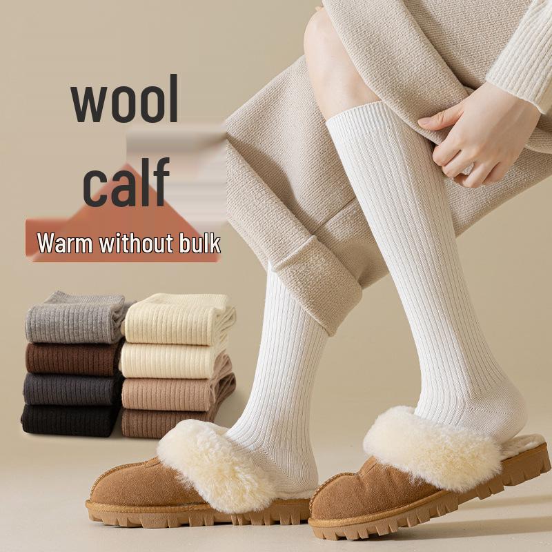 Women's Over-the-Knee Wool Socks with Velvet Lining: Thick, Warm, and Slimming for Fall and Winter