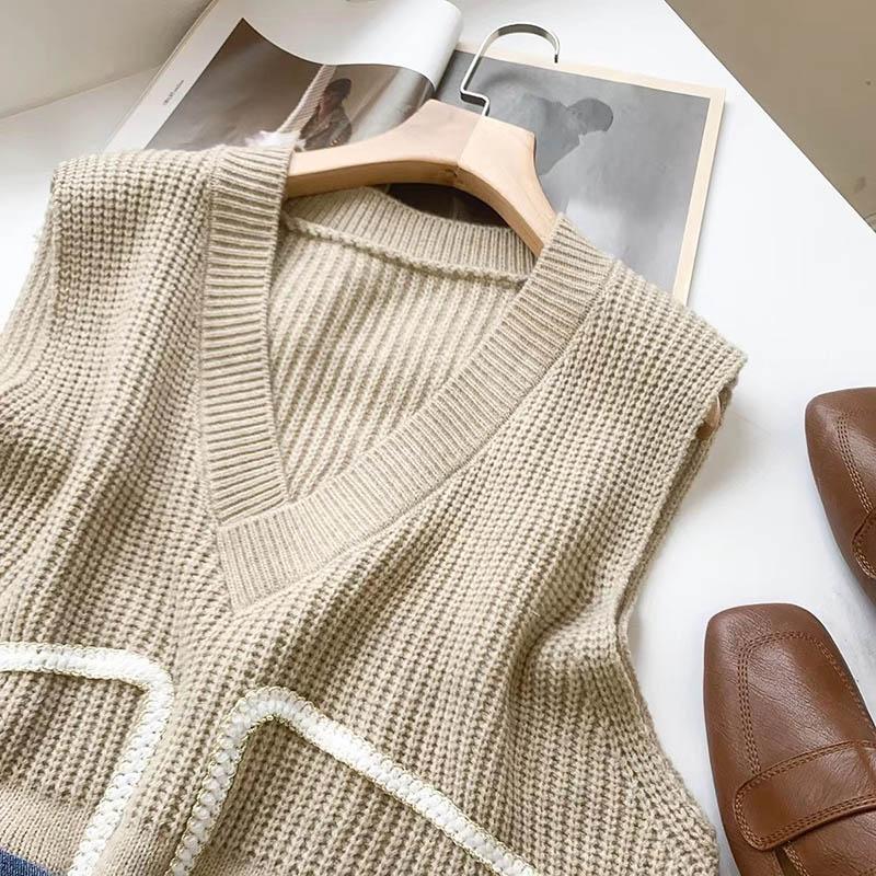 Strickweste Damen Oversize Unterhemd Ärmellose Tops Lockere Strickweste Verdickt Lässig Rundhalsweste