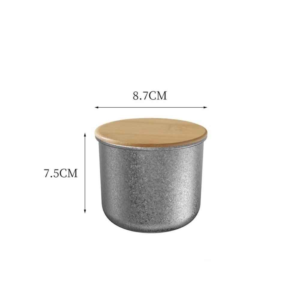Retro Style Coffee Storage Jar 304 Stainless Steel Woodiness Lid Coffee Bean Storage Round Shape Seal Making Tea Can Kitchen Use