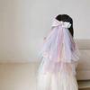 Elsa Princess Iridescent Bow & Veil Hair Clip - Multilayer Rainbow Mesh for Kids