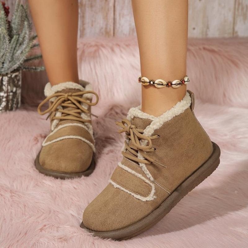 

Зимние новые платформенные флисовые утепленные сноубутсы для женщин больших размеров, теплые ботинки на шнуровке и хлопковая обувь для женщин 40 верблюд