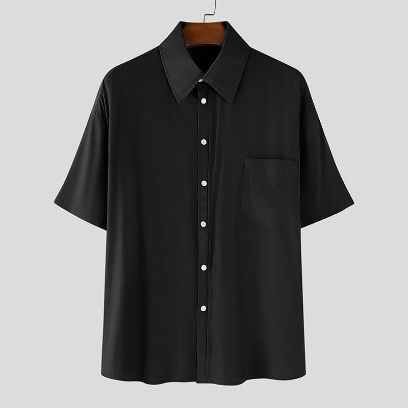 

INCERUN Oversized Men Half Sleeve Transparent Button Down Casual Loose Shirts S чёрный