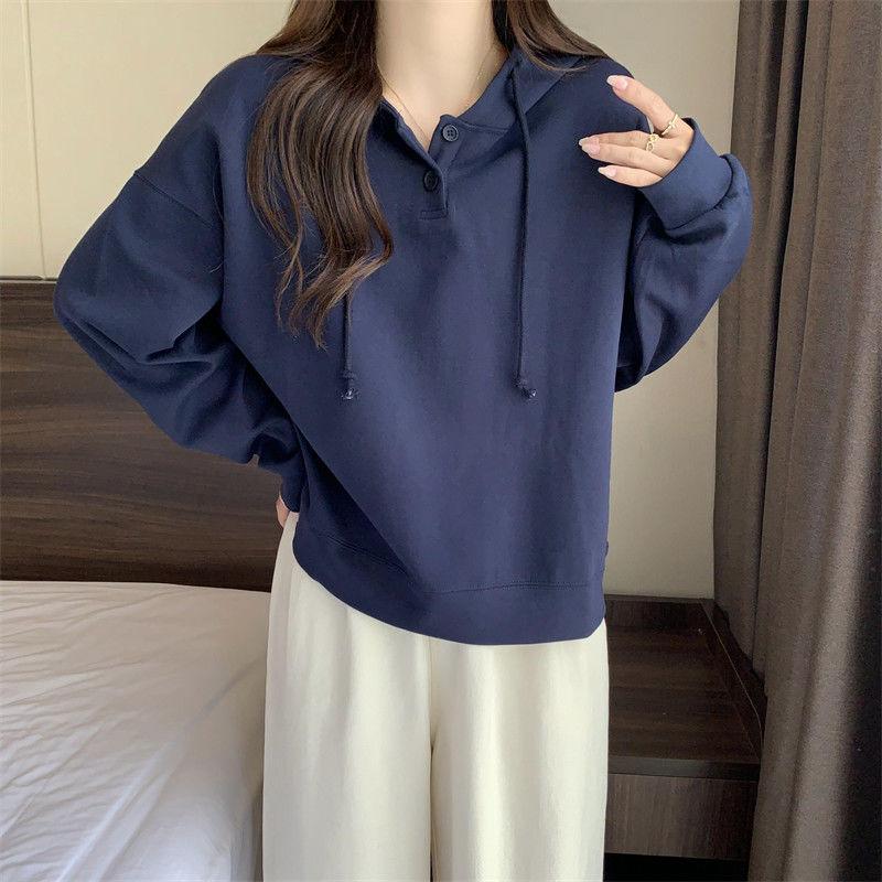 

Ins модные толстовки для женщин, свободная одежда для студентов, корейская мода, простые однотонные толстовки с капюшоном и длинными рукавами, универсальные BF XXL синий