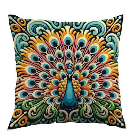 VIKAMA Boheemse Pauw Dubbelzijdig Bedrukte Kussensloop met Rits voor Kantoor Slaapkamer Bank Huis Decoratieve Kussenhoes 50x50cm