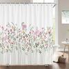 Plants Flower Shower Curtains Butterflies Bathroom Bathtub Decoration Waterproof Polyester Bath Curtain Home Decor with Hooks