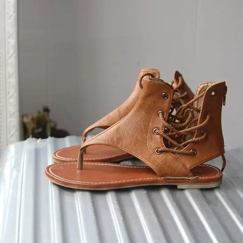 

Женские винтажные сандалии Летняя женская обувь Сандалии-гладиаторы Шлепанцы для женщин Пляжная обувь Кожаные плоские сандалии Mujer 37 жёлтый