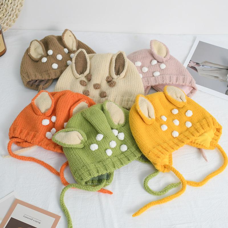 Nowa aksamitna pogrubiona czapka dziecięca z uroczymi uszkami jelenia, czapki typu beanie, jesień zima, ciepła ochrona uszu, czapka dziergana, niemowlęca, noworodkowa, skullies