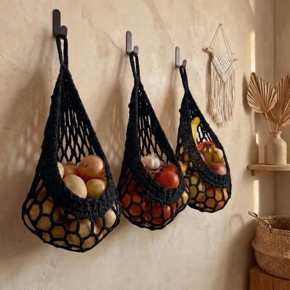 3Pcs/Set Wall Mount Wall Hanging Basket Teardrop Shape Vegetable  Woven Basket  for Kitchen