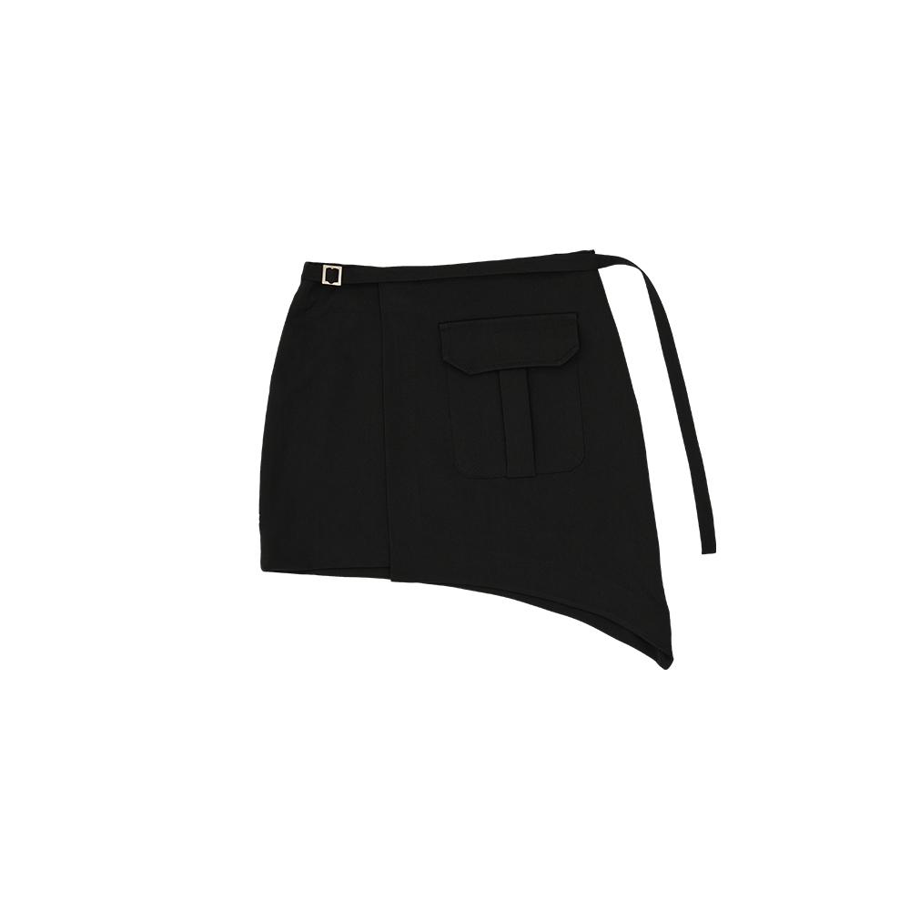 320 Showroom Unbalance Pocket String Wrap Mini Skirt Black