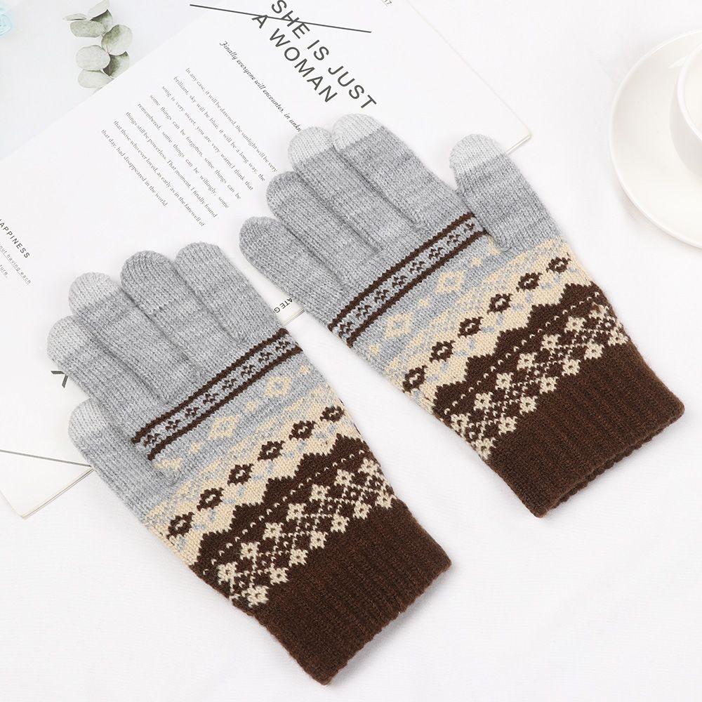 Women Men Thick Warm Touch Screen Mittens Knitted Full Finger Gloves Winter Gloves