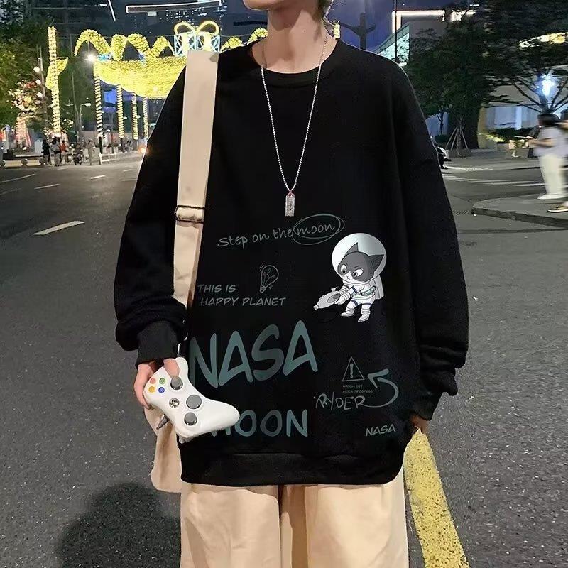 Pánské nadměrné tričko s dlouhým rukávem ve stylu high street na jaro a podzim - Trendy a všestranné