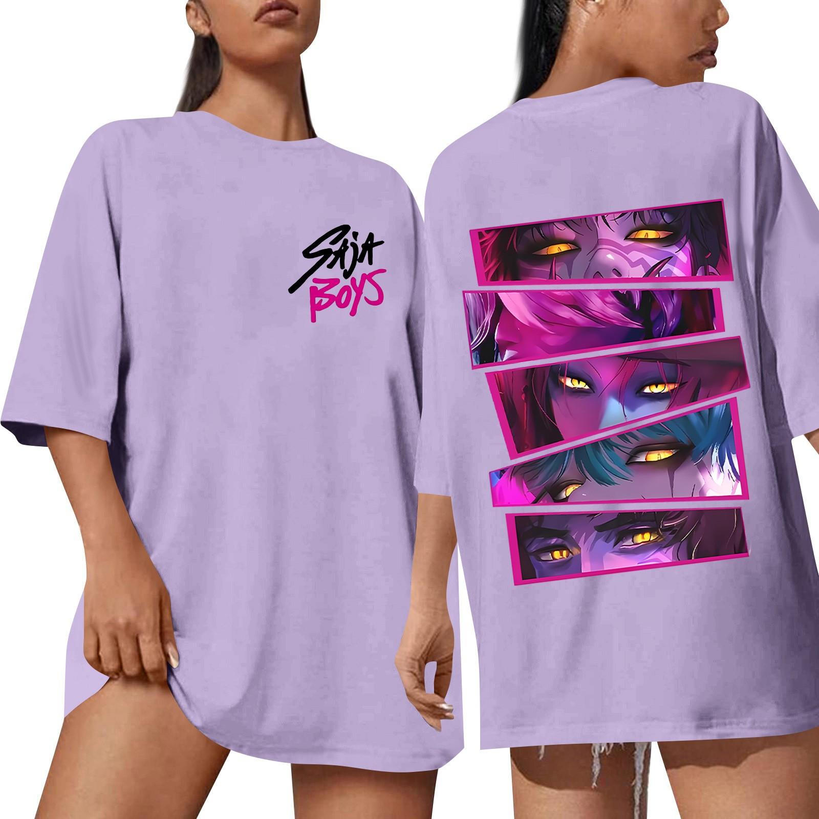 

Женская футболка с круглым вырезом, с коротким рукавом, повседневный свободный топ XL фиолетовый