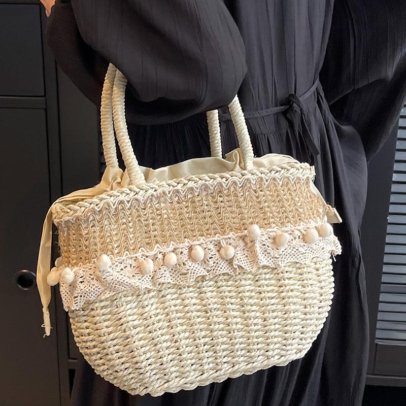 Beach Vacation Niche Beach Bag, Casual Woven Bag, Bucket Bag