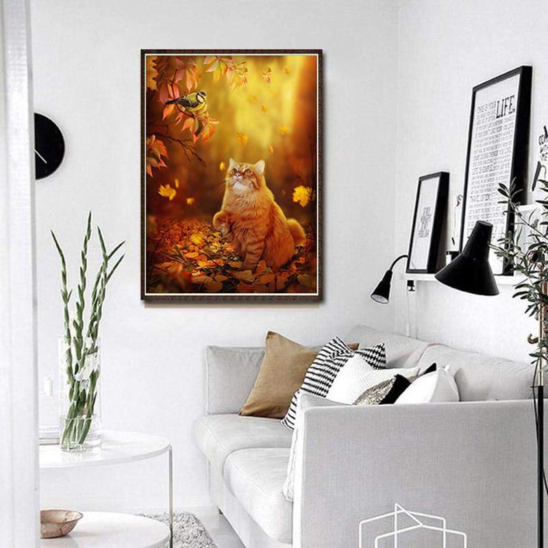 Full Drill Circular 5D Diamond Painting Orange Cat Cross Stitch Kit Round Rhinestone Needlework