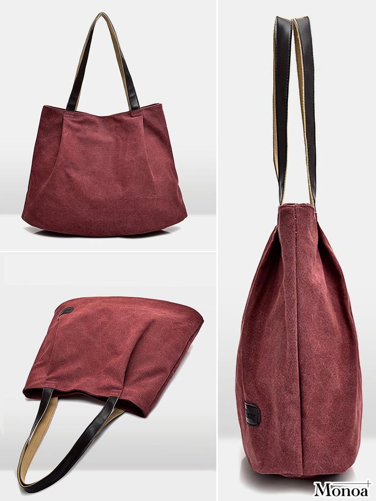 Monoa Women's Lightweight Canvas Tote Bag with Zipper, Foldable, Eco-Friendly, n1492, Brown