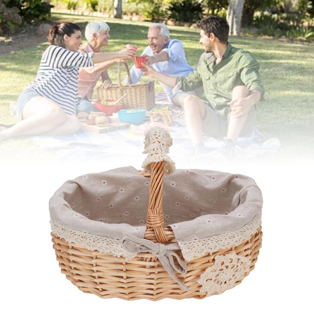 Picnic Basket with Removable Liner Hand Woven Empty Picnic Hamper Basket with Handle for Easter Camping Wedding Gathering