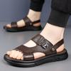 Leather Sandals Men's Trendy First-layer Cowhide Beach Shoes Men's Non-slip Wear-resistant Slippers Soft-soled Medium Old Dad Shoes