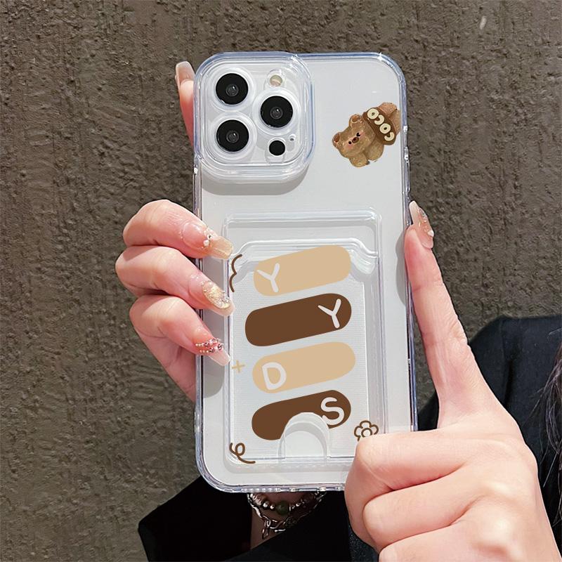 Card Slot Holder Silicone Wallet Pocket Case For Samsung A54 A24 Infinix Note 30 Xiaomi Redmi Note 14 13 12 iPhone 13 14 16 Cover Clear Phone Bumper