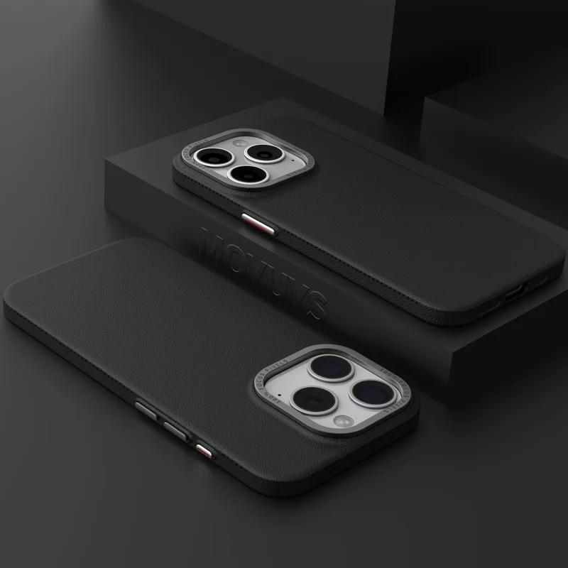 Luxury Metal Camera Protection Leather Texture Case for iPhone 15 14 Plus 13 12 16 Pro Max Soft Silicone Matte Shockproof Cover